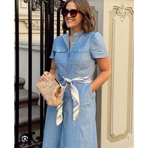 Ann Taylor Light Chambray Gold Button Linen and Cotton Dress Size 10P NWT